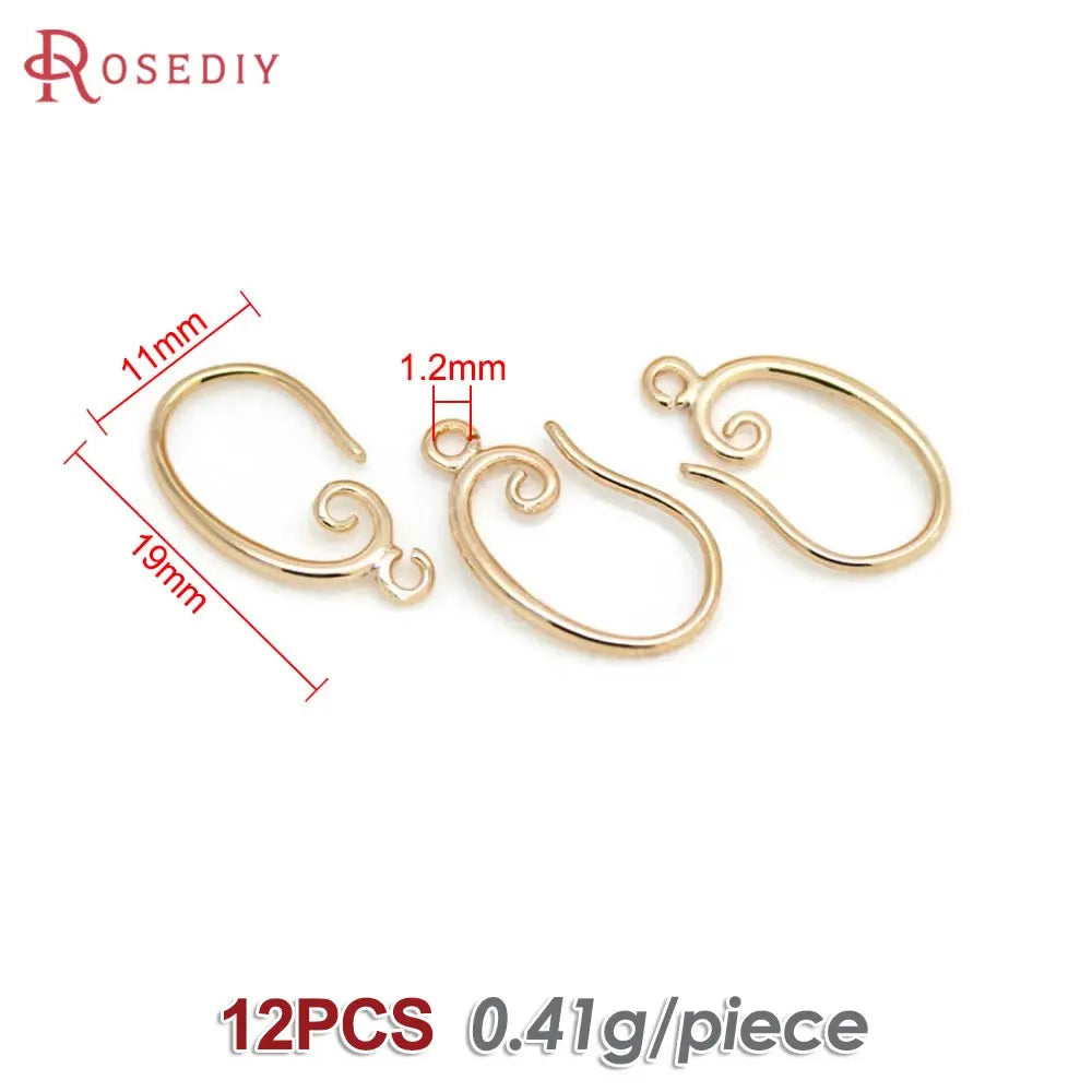 12PCS 10x16MM 11x19MM 18K Gold Color Brass Curling Style Earrings Hooks Jewelry Earrings Making Supplies Findings Accessories