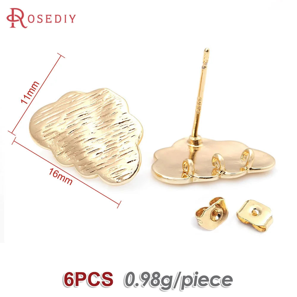 6PCS 18K Gold Color Brass Cloud Stud Earrings Pins Earrings High Quality Diy Jewelry Making Supplies Accessories for Women