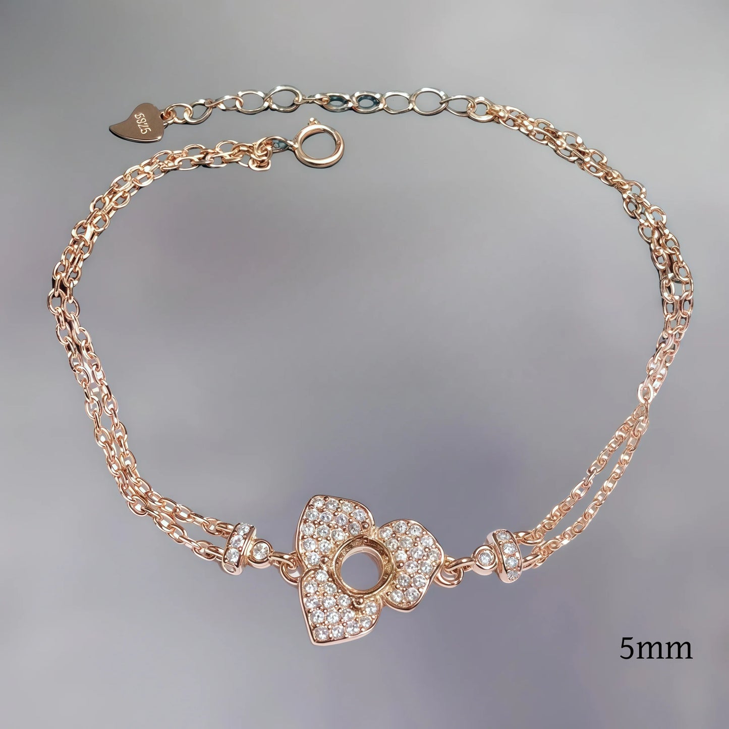 Setting 5mmCircle Stone S925 Sterling Silver DIY Empty Holder Bracelet Fine Sweet Charm Weddings Jewelry Flower Design for Woman