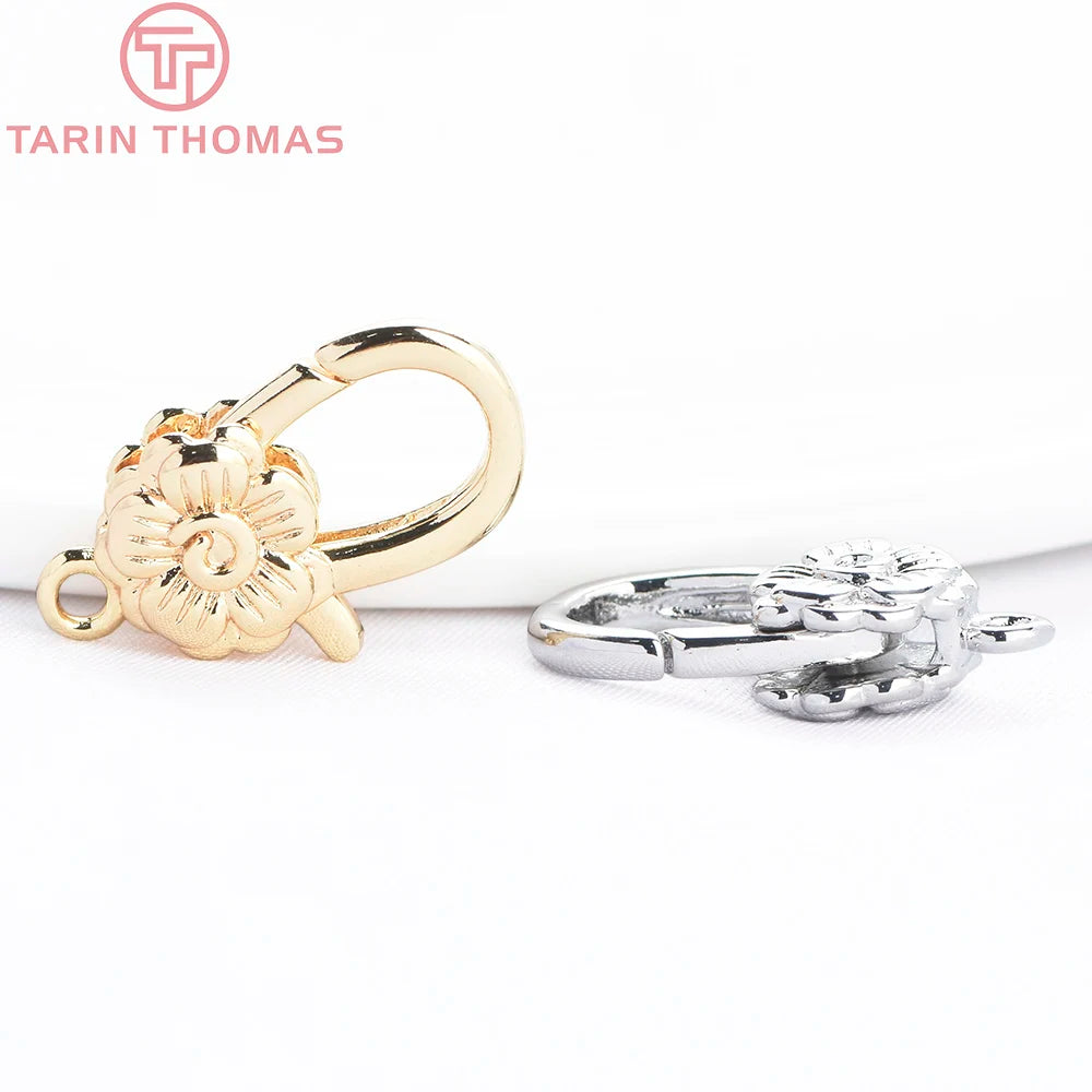 (9730) 4PCS 10x18MM 24K Gold Color Brass Flower Shaped Lobster Clasps High Quality DIY Jewelry Making Findings Accessories