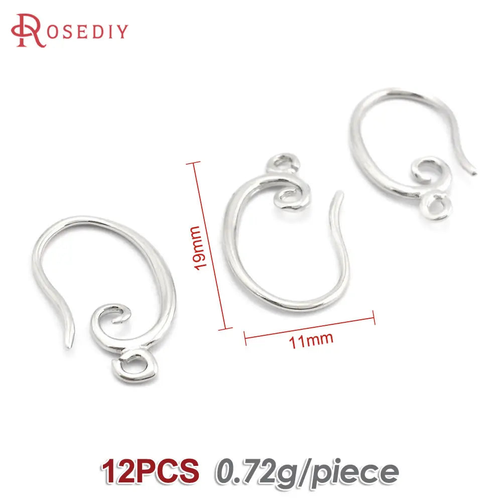 12PCS 10x16MM 11x19MM 18K Gold Color Brass Curling Style Earrings Hooks Jewelry Earrings Making Supplies Findings Accessories