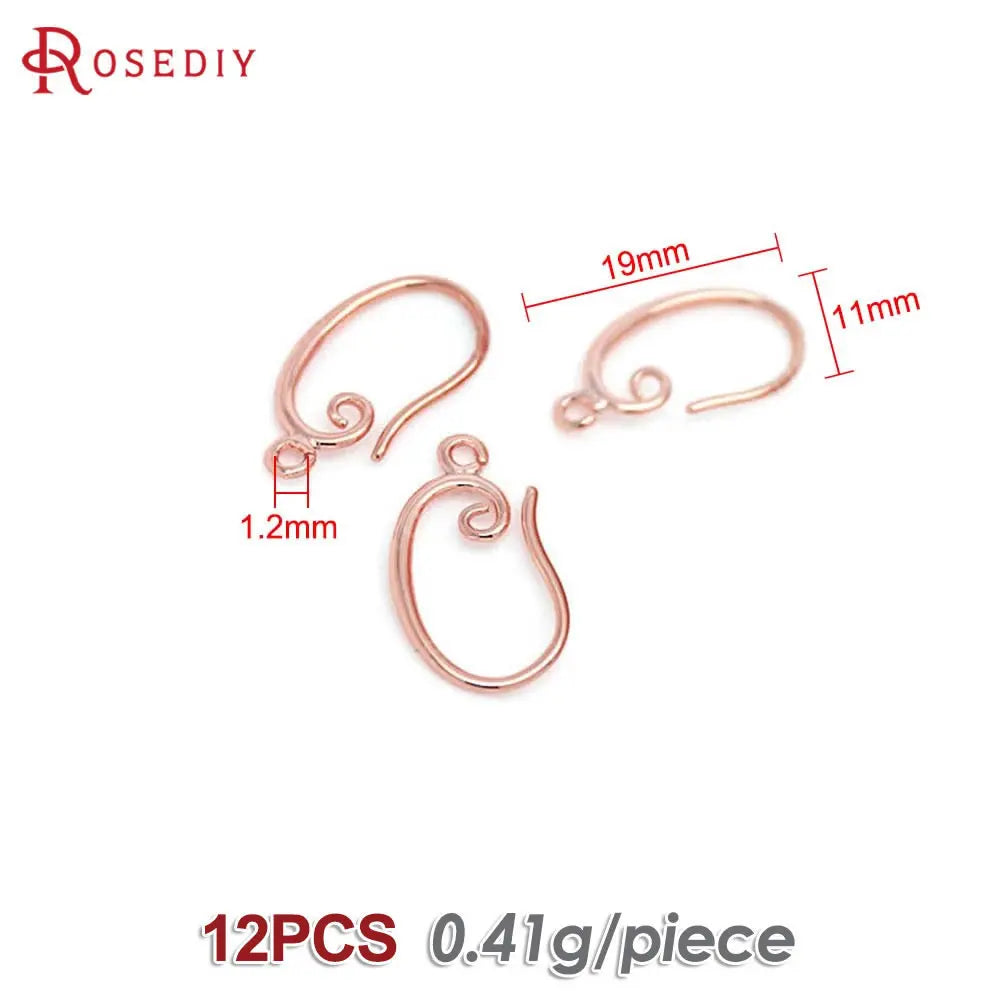 12PCS 10x16MM 11x19MM 18K Gold Color Brass Curling Style Earrings Hooks Jewelry Earrings Making Supplies Findings Accessories