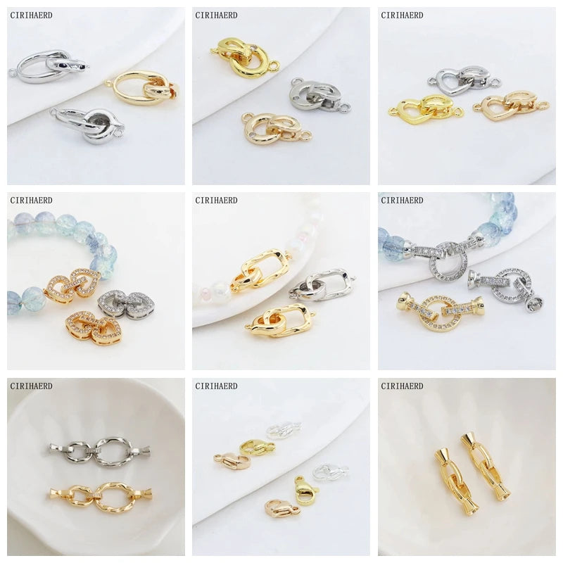 Jewelry Clasps Connectors Fasteners 18K Gold Plated Inlaid Zircon Clasp For Jewelry Bracelets Making Supplies DIY Accessories