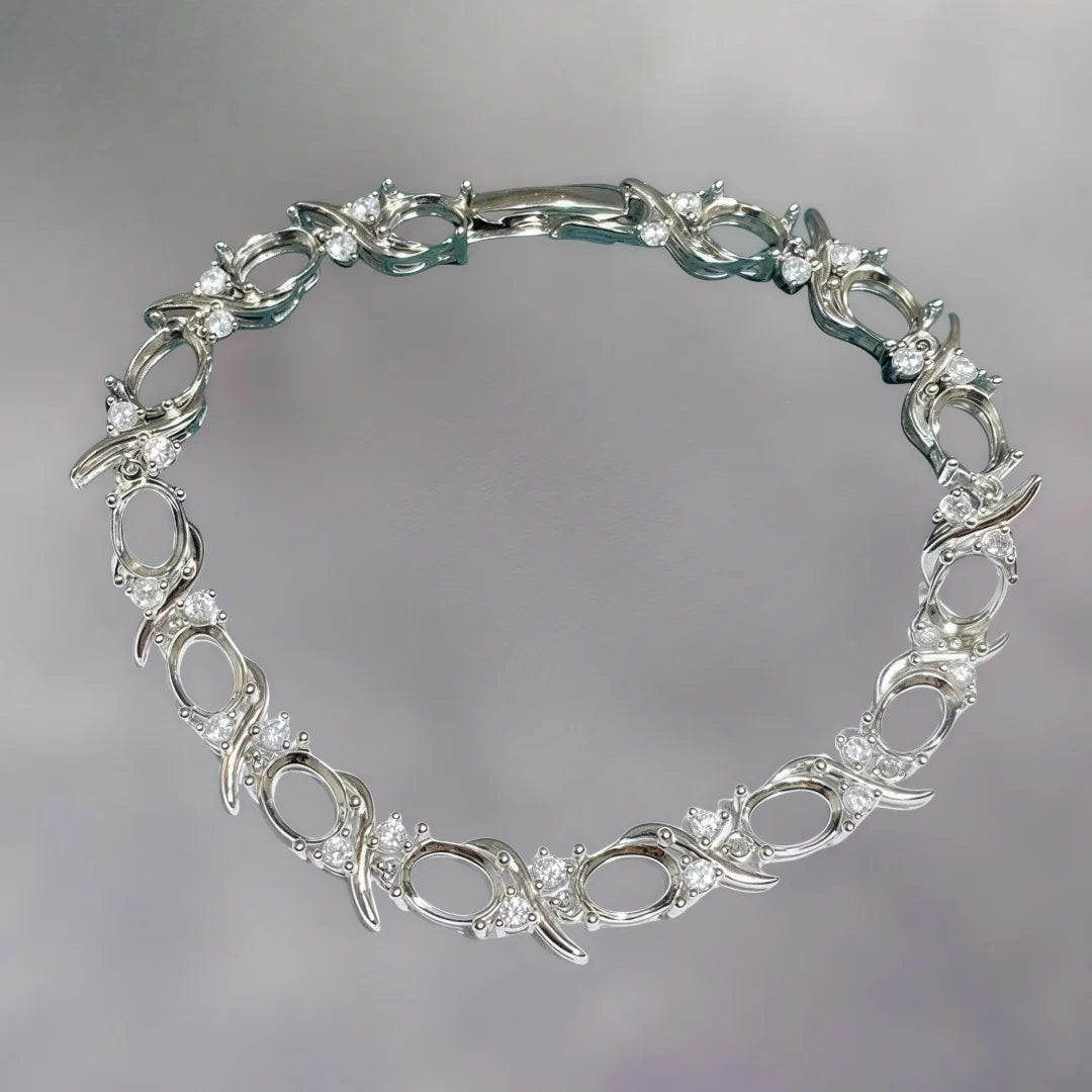 L S925 Sterling Silver DIY Empty Holder Bracelet Settings 6*8mm Oval Stone Fine Charm Jewelry Design Luxury Zircon for Woman