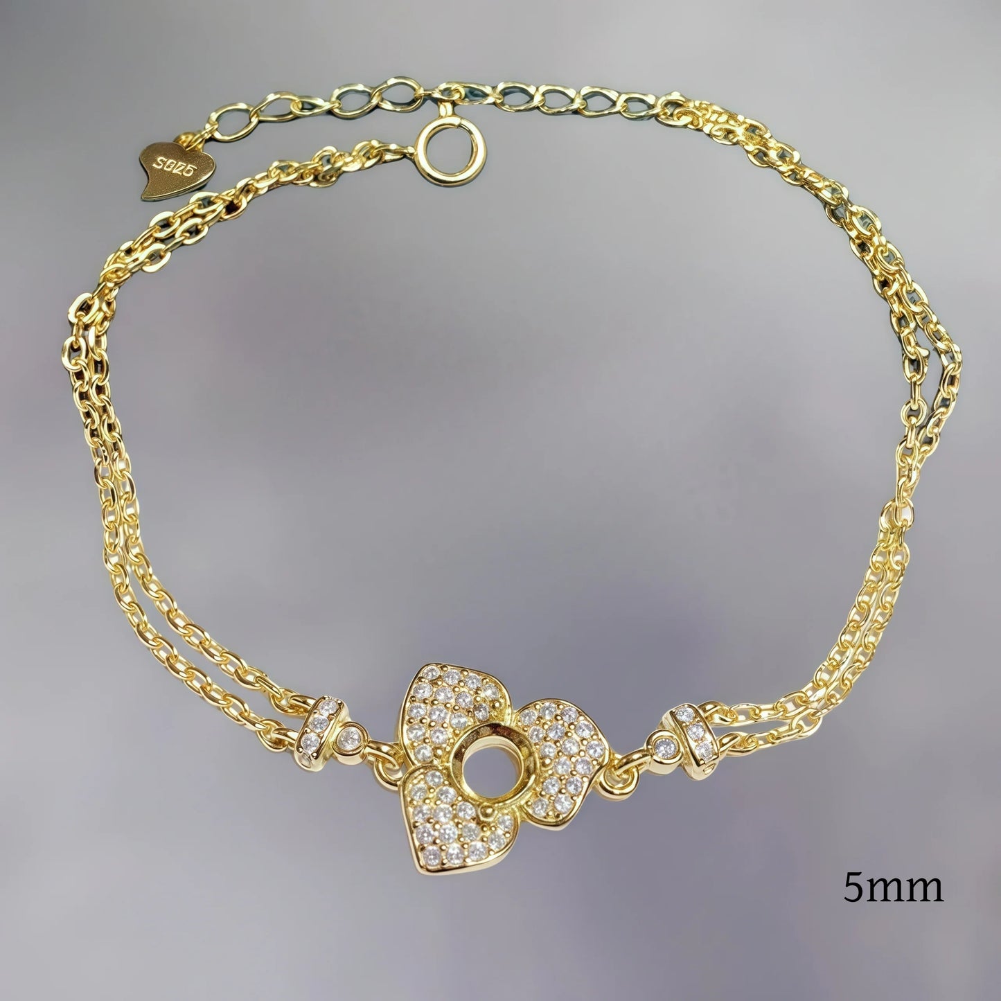 Setting 5mmCircle Stone S925 Sterling Silver DIY Empty Holder Bracelet Fine Sweet Charm Weddings Jewelry Flower Design for Woman