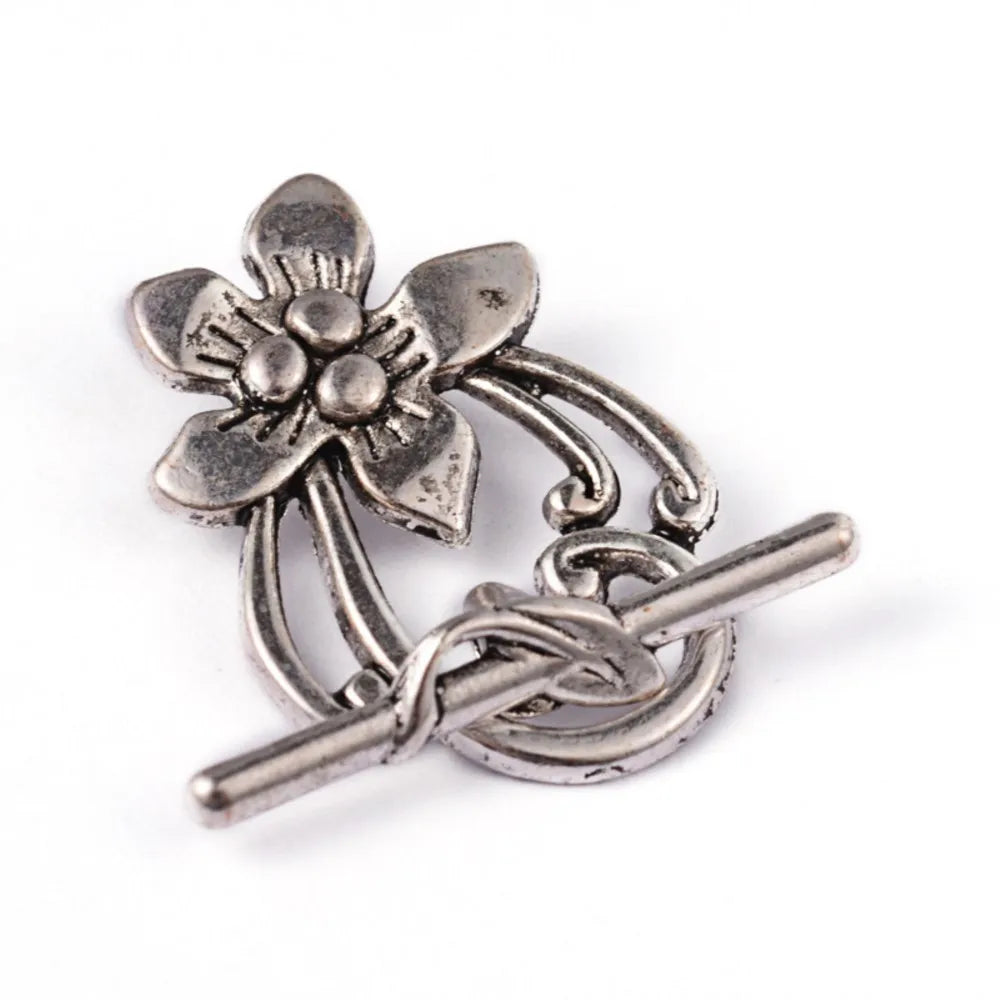 5 Sets Antique Silver OT Clasp Toggle End Closure Flower Heart Connector Ring For DIY Bracelet Necklace Jewelry Making Accessory