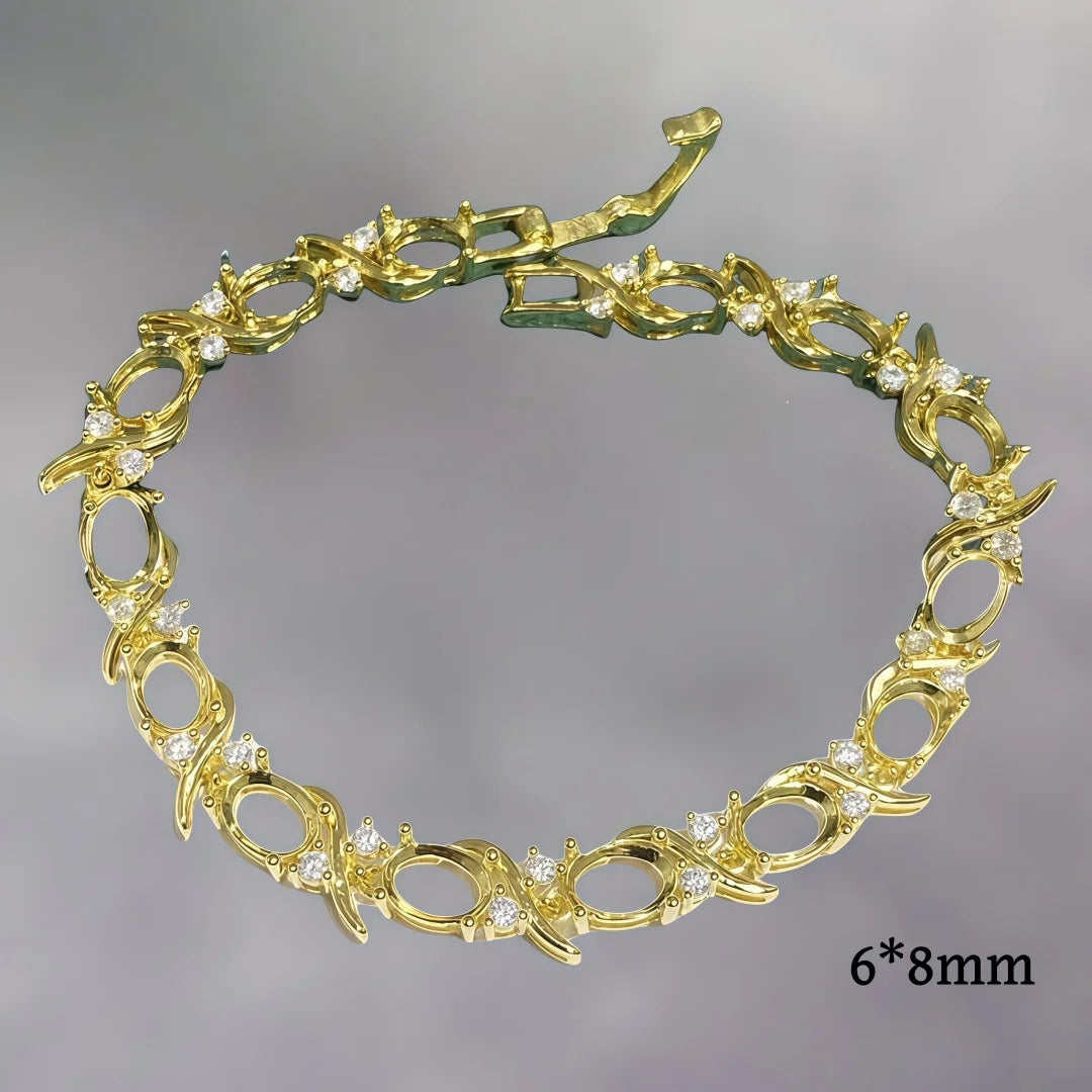 L S925 Sterling Silver DIY Empty Holder Bracelet Settings 6*8mm Oval Stone Fine Charm Jewelry Design Luxury Zircon for Woman