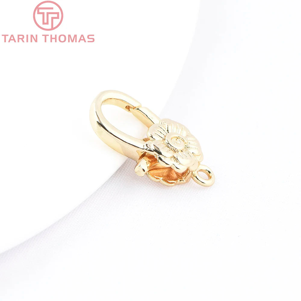 (9730) 4PCS 10x18MM 24K Gold Color Brass Flower Shaped Lobster Clasps High Quality DIY Jewelry Making Findings Accessories
