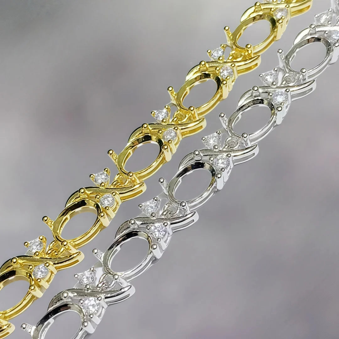 L S925 Sterling Silver DIY Empty Holder Bracelet Settings 6*8mm Oval Stone Fine Charm Jewelry Design Luxury Zircon for Woman