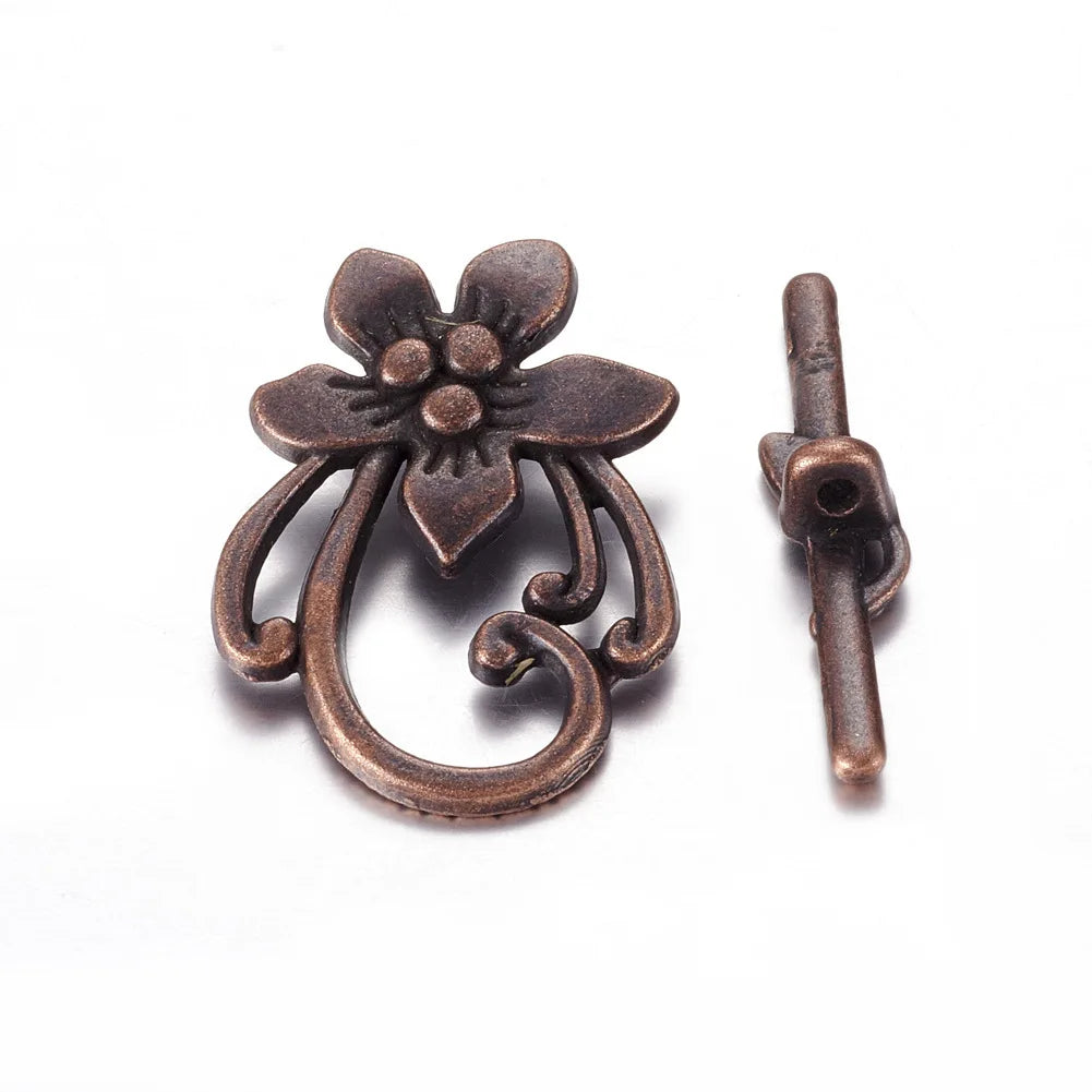 5 Sets Antique Silver OT Clasp Toggle End Closure Flower Heart Connector Ring For DIY Bracelet Necklace Jewelry Making Accessory