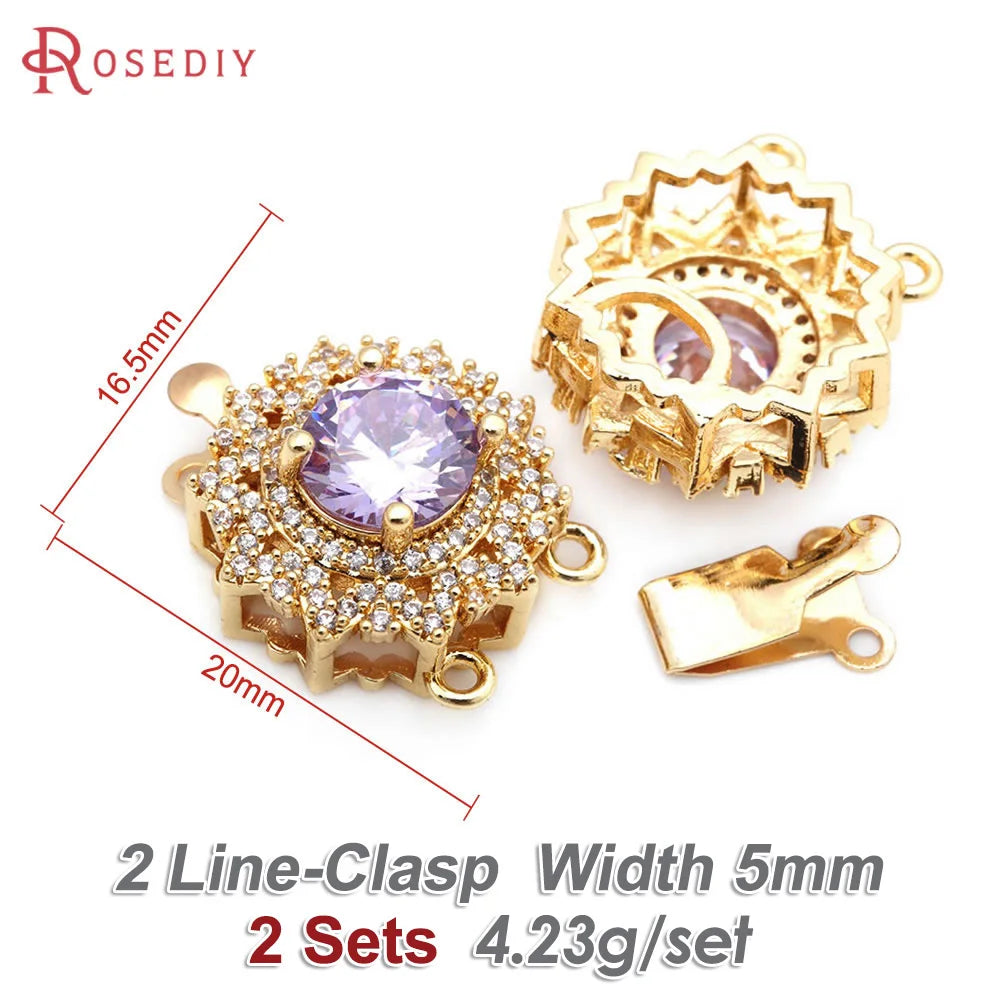 2 Sets 18K Gold Color Brass and Zircon Round Necklaces Connect Clasps High Quality Diy Jewelry Making Supplies for Women
