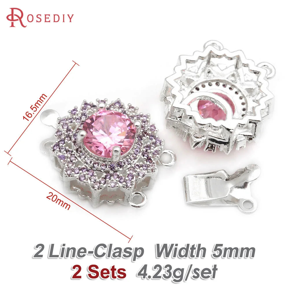 2 Sets 18K Gold Color Brass and Zircon Round Necklaces Connect Clasps High Quality Diy Jewelry Making Supplies for Women