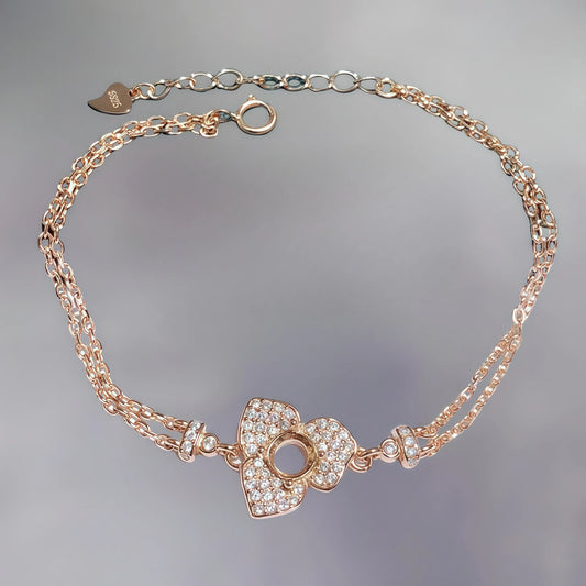Setting 5mmCircle Stone S925 Sterling Silver DIY Empty Holder Bracelet Fine Sweet Charm Weddings Jewelry Flower Design for Woman