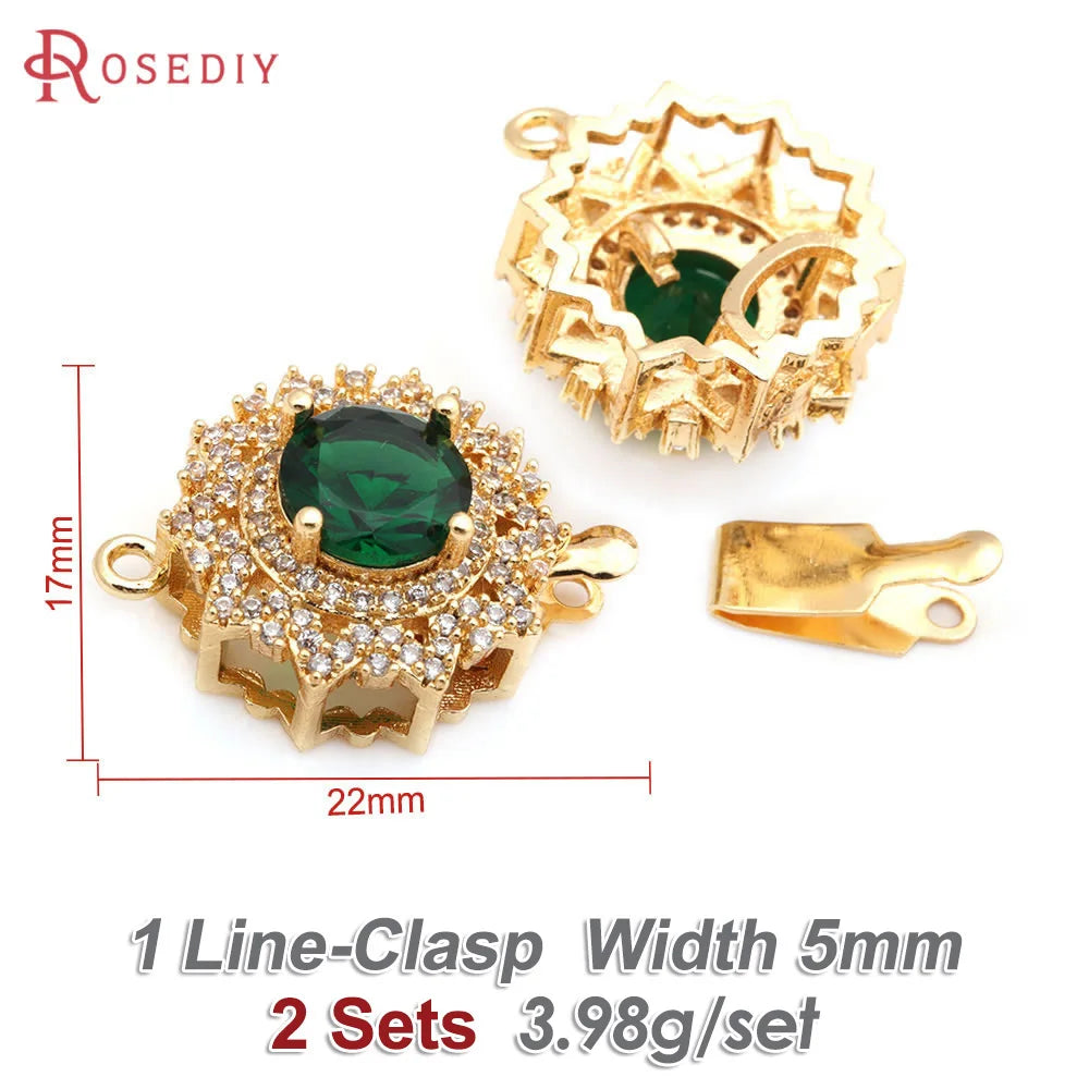 2 Sets 18K Gold Color Brass and Zircon Round Necklaces Connect Clasps High Quality Diy Jewelry Making Supplies for Women