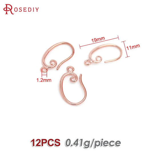 12PCS 10x16MM 11x19MM 18K Gold Color Brass Curling Style Earrings Hooks Jewelry Earrings Making Supplies Findings Accessories