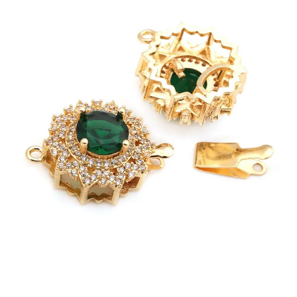 2 Sets 18K Gold Color Brass and Zircon Round Necklaces Connect Clasps High Quality Diy Jewelry Making Supplies for Women