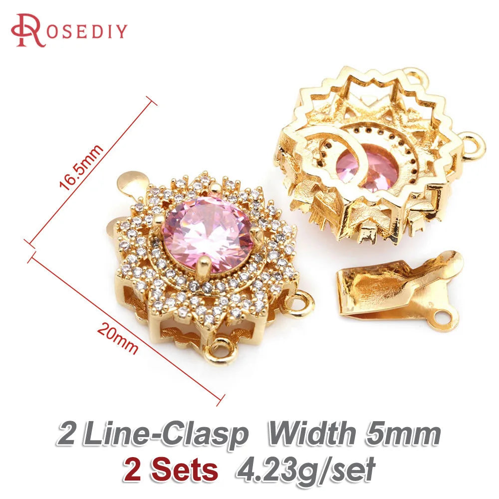 2 Sets 18K Gold Color Brass and Zircon Round Necklaces Connect Clasps High Quality Diy Jewelry Making Supplies for Women