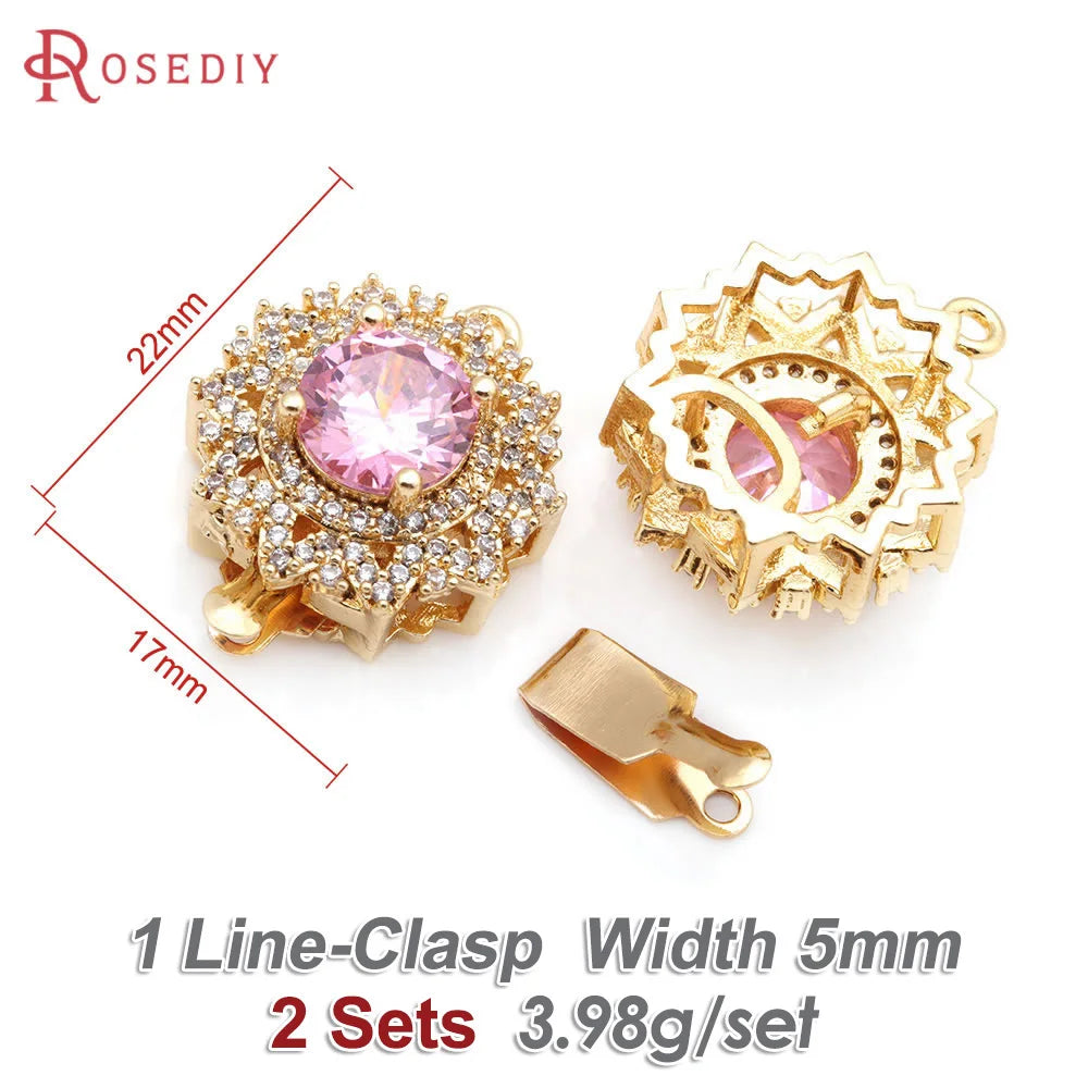 2 Sets 18K Gold Color Brass and Zircon Round Necklaces Connect Clasps High Quality Diy Jewelry Making Supplies for Women