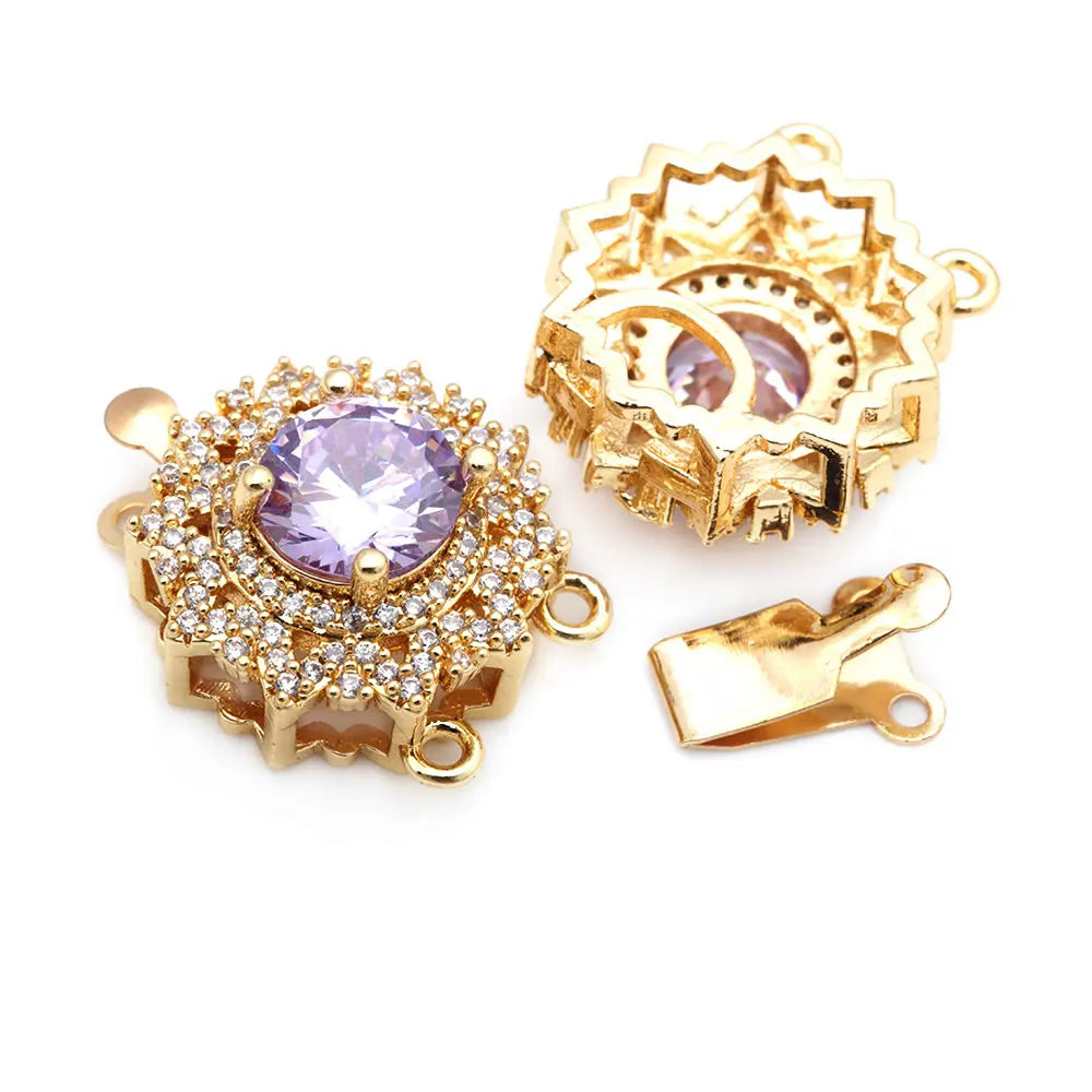 2 Sets 18K Gold Color Brass and Zircon Round Necklaces Connect Clasps High Quality Diy Jewelry Making Supplies for Women