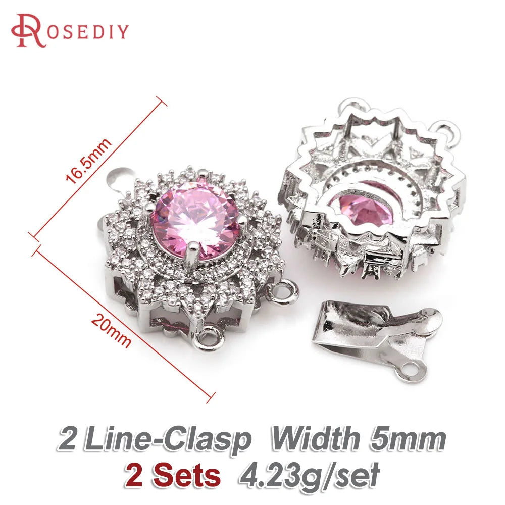 2 Sets 18K Gold Color Brass and Zircon Round Necklaces Connect Clasps High Quality Diy Jewelry Making Supplies for Women