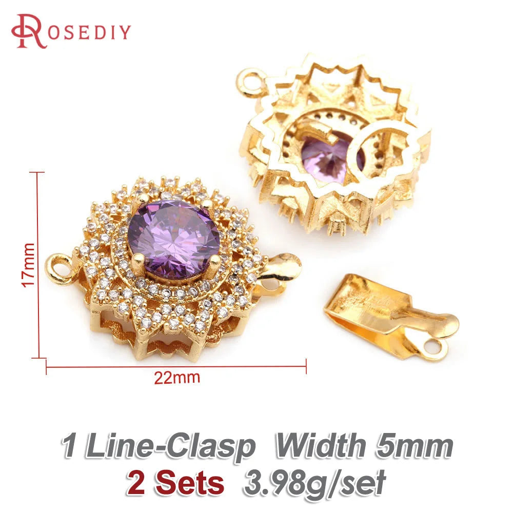 2 Sets 18K Gold Color Brass and Zircon Round Necklaces Connect Clasps High Quality Diy Jewelry Making Supplies for Women