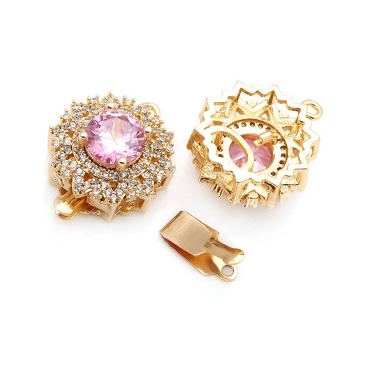 2 Sets 18K Gold Color Brass and Zircon Round Necklaces Connect Clasps High Quality Diy Jewelry Making Supplies for Women