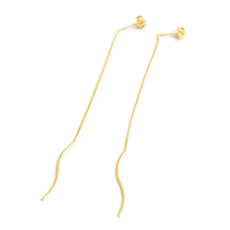 18K Gold Color Tassel Chain Stud Earring Line Connect Chain Women's Earrings High Quality Accessories Rosediy official-website