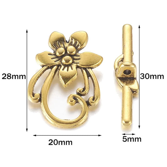 5 Sets Antique Silver OT Clasp Toggle End Closure Flower Heart Connector Ring For DIY Bracelet Necklace Jewelry Making Accessory